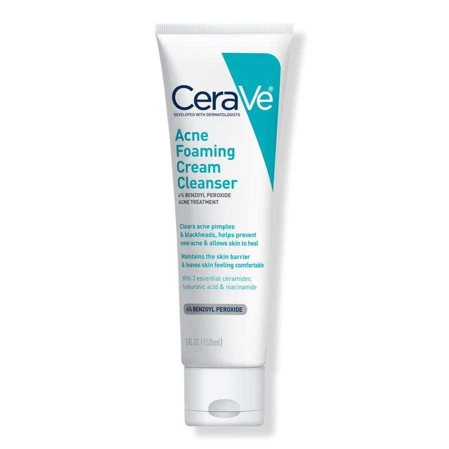 CeraVe Acne Foaming Cream Cleanser with 4% Benzoyl Peroxide